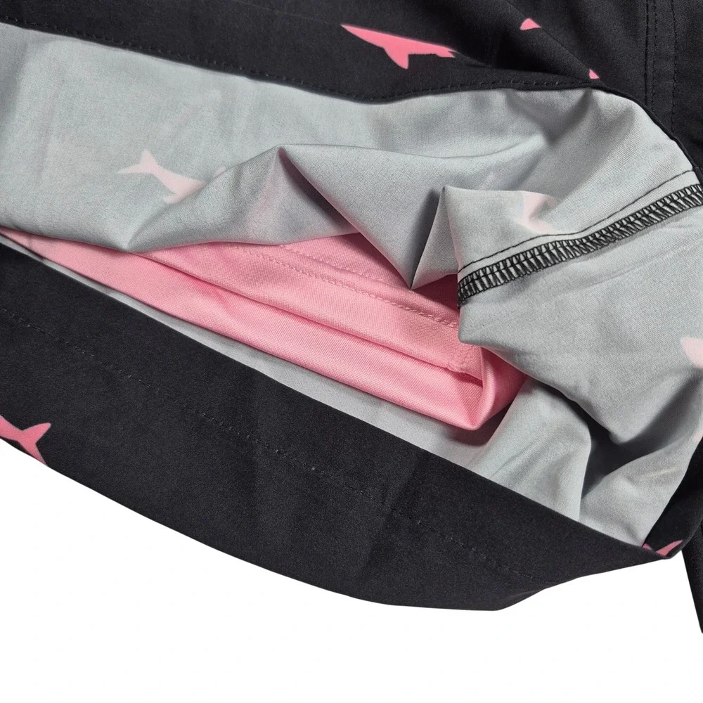 Mens Shark Print Swim Trunks XL Black‎ Pink Beach Board Shorts Compession Lining